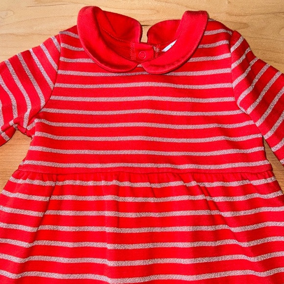 Baby Boden Girls Holiday Dress in Red and Gold Glitter Stripe 12-18 months - Picture 2 of 7